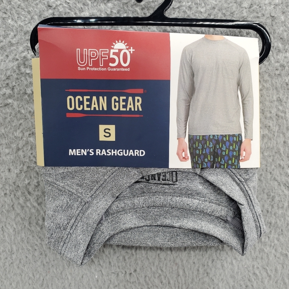 Ocean Gear Mens Small Rash Guard Swim Top Long Sleeve Gray UPF 50+ NWT